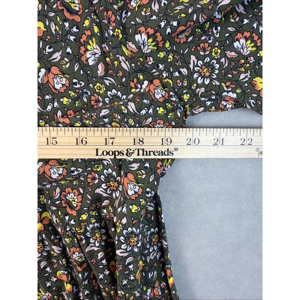 BODEN Dress Sz 14 Olive Floral Print Stretch 3/4 Sleeves Knee Tiered Cottagecore - Picture 11 of 12